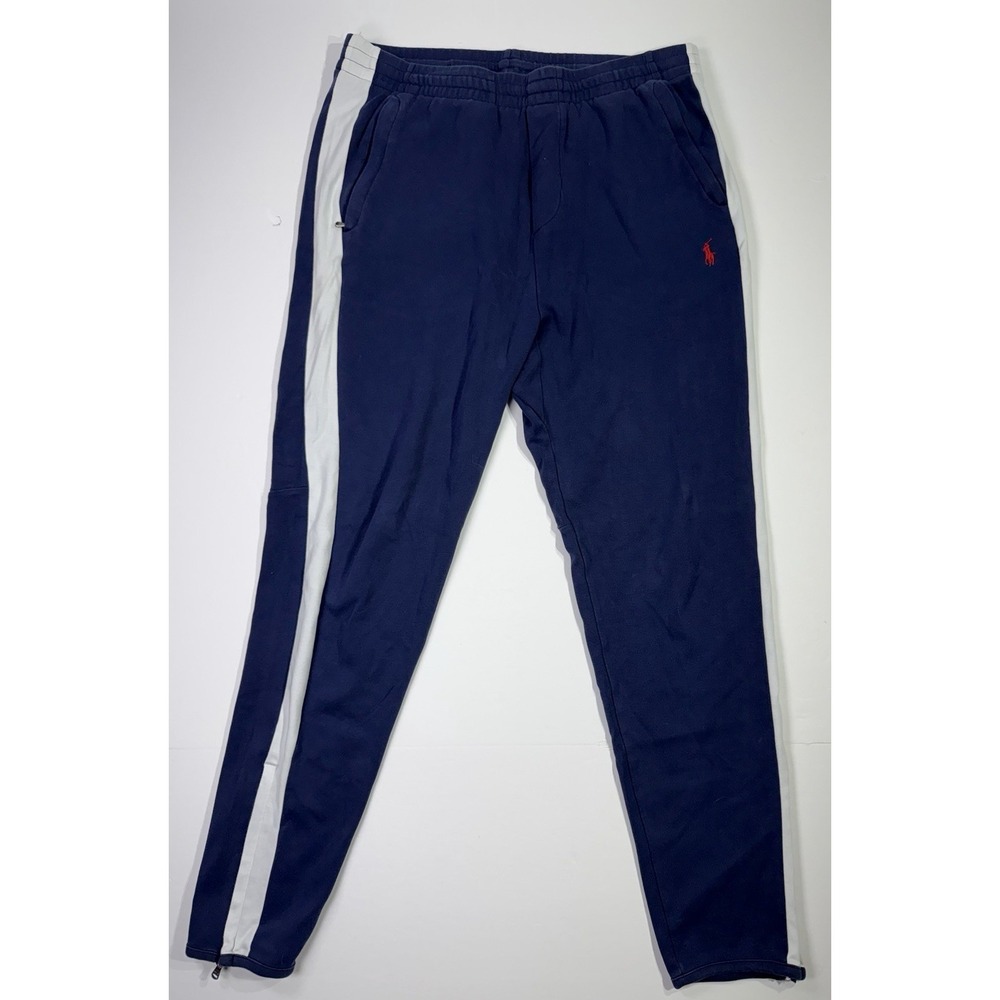 Polo Ralph Lauren Jogger Track Pants Mens M Navy White Stripe Zip Ankle